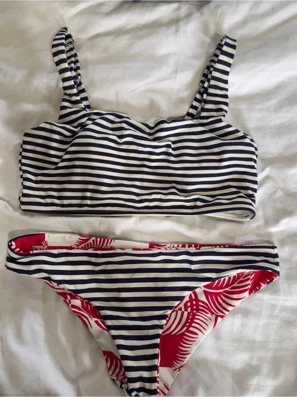 Carve Designs Navy Stripe & Red Palm Bikini Set - Picture 1 of 3